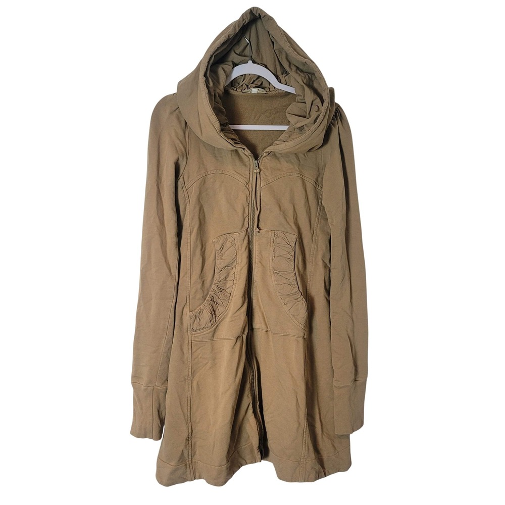 Prairie Underground Cloak Hoodie Tan Organic Cotton Longline Zip Sweatshirt M